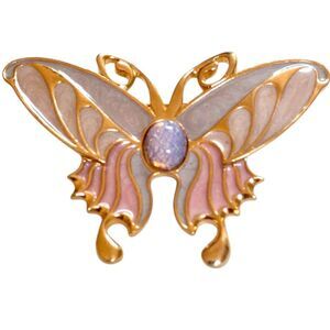 Vintage Gold Tone Butterfly Brooch with Faux Opal Center | Delicate Cost…